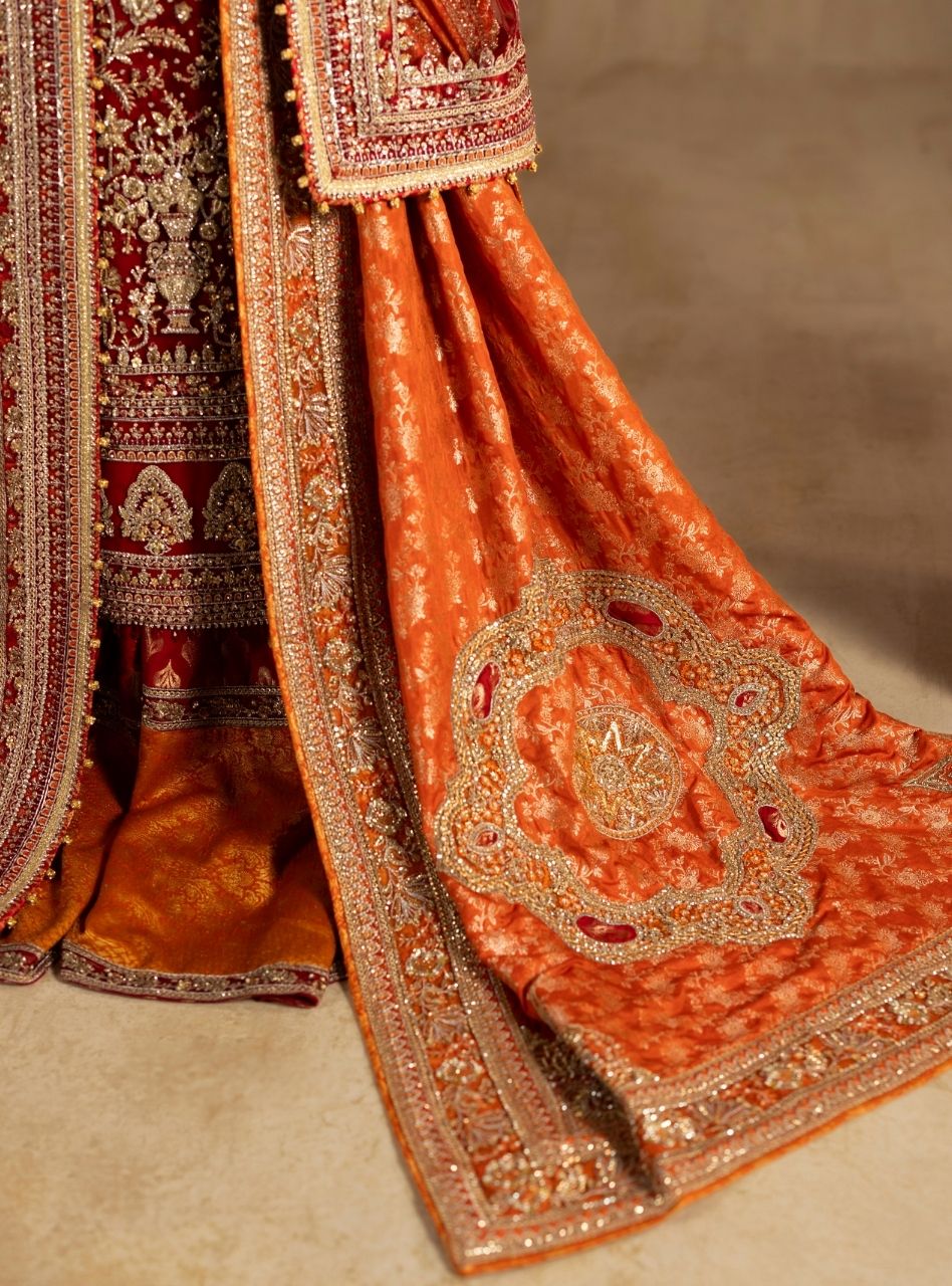 Dilkash - Red Long Shirt With Farshi Gharara Bridal