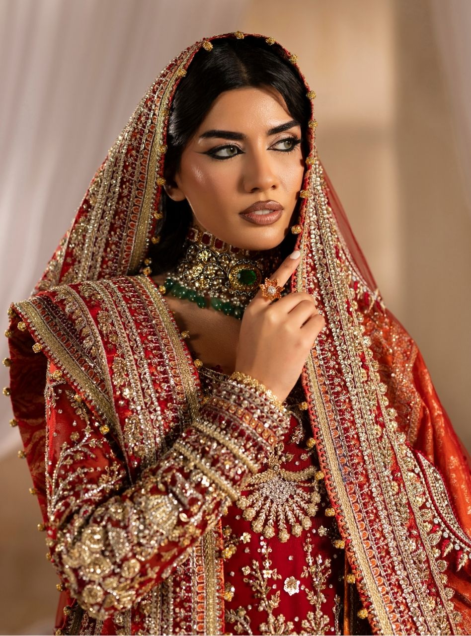 Dilkash - Red Long Shirt With Farshi Gharara Bridal