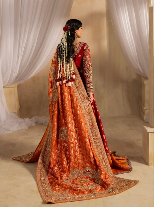 Dilkash - Red Long Shirt With Farshi Gharara Bridal