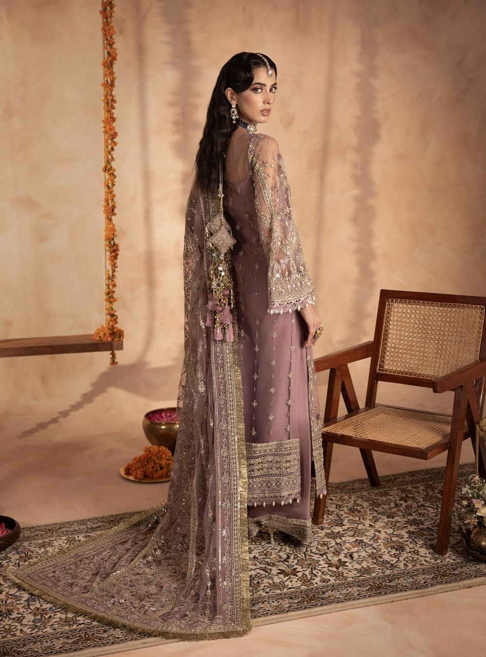 Gota Kinari - Lilac Long Shirt With Trousers & Dupatta