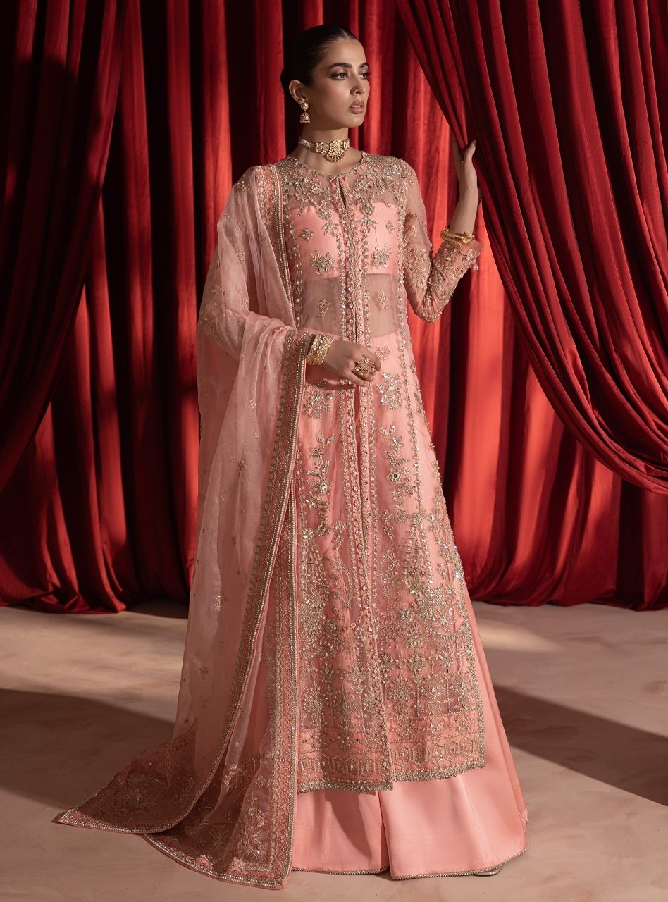 Gulaab - Pink Front Open Jacket With Trousers & Dupatta