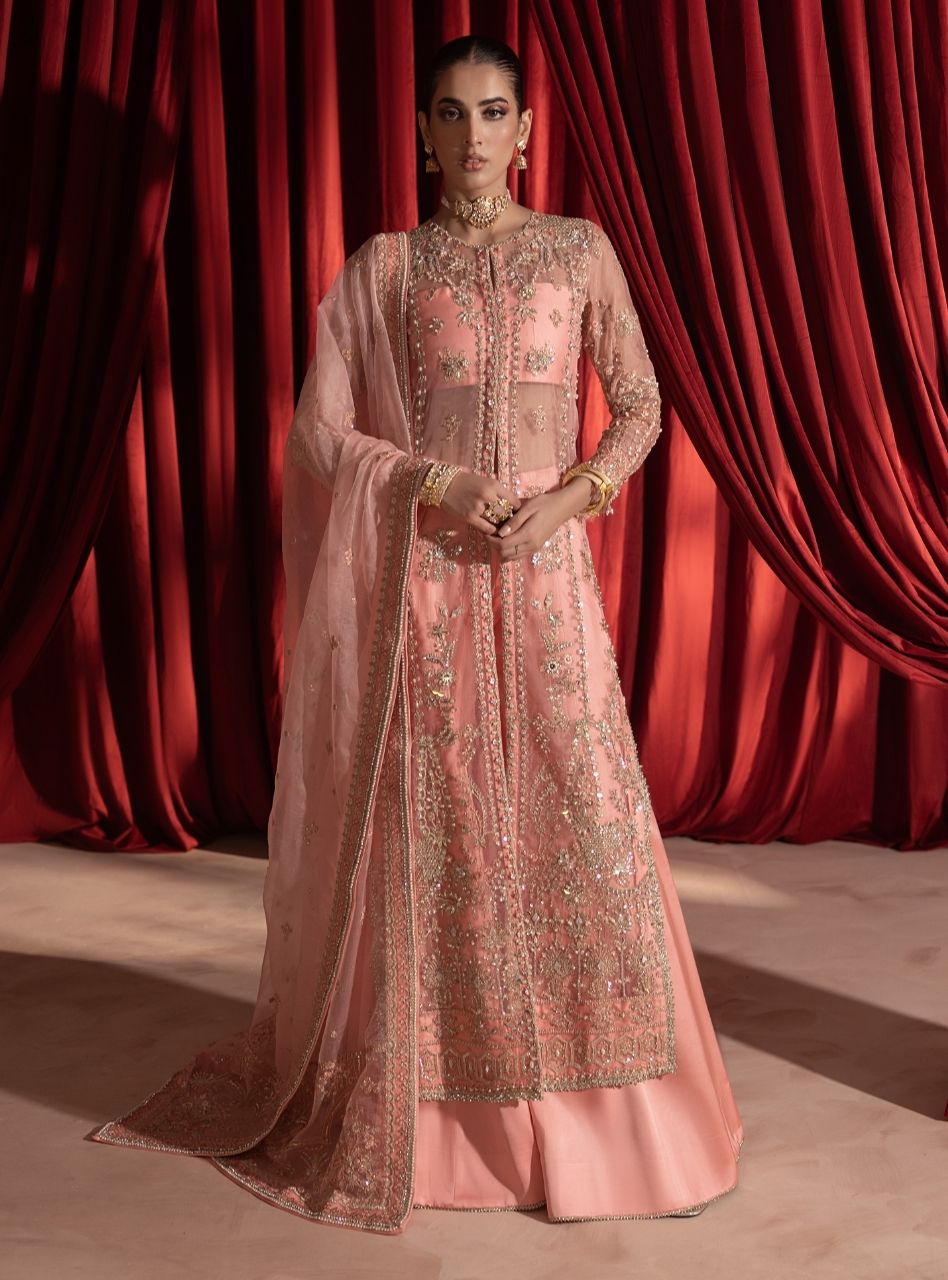 Gulaab - Pink Front Open Jacket With Trousers & Dupatta
