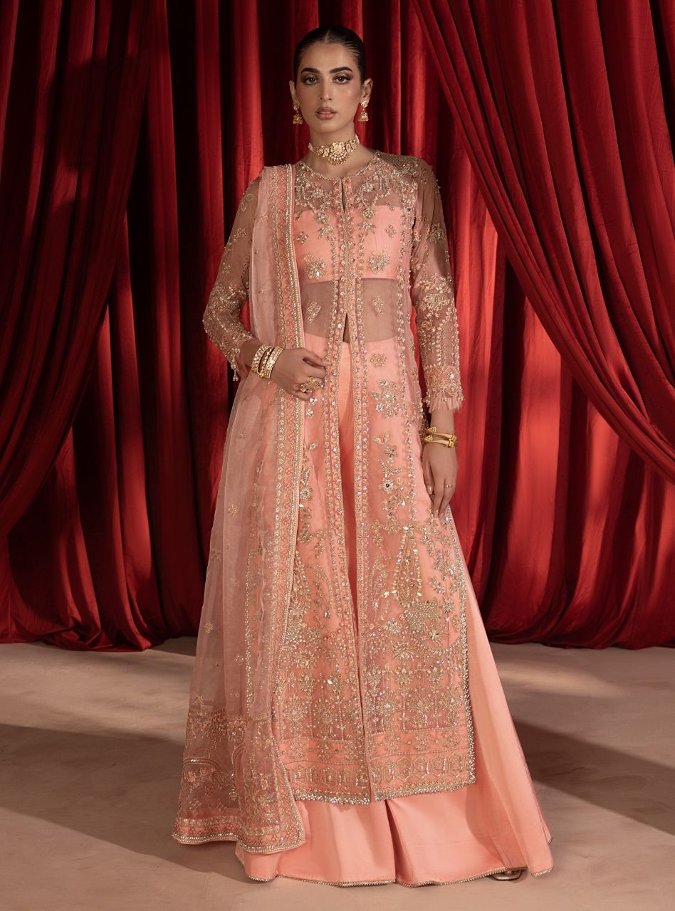 Gulaab - Pink Front Open Jacket With Trousers & Dupatta