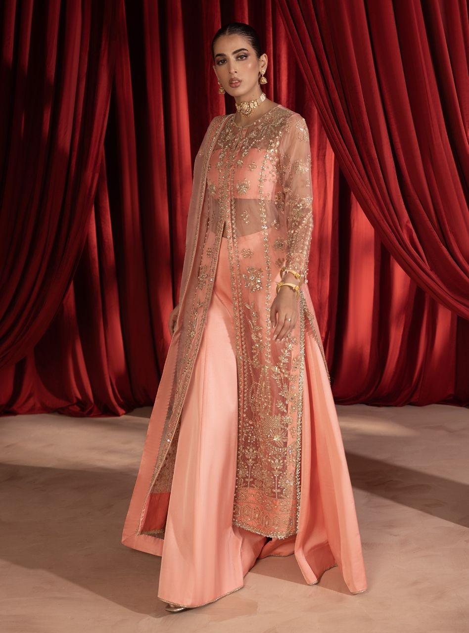 Gulaab - Pink Front Open Jacket With Trousers & Dupatta