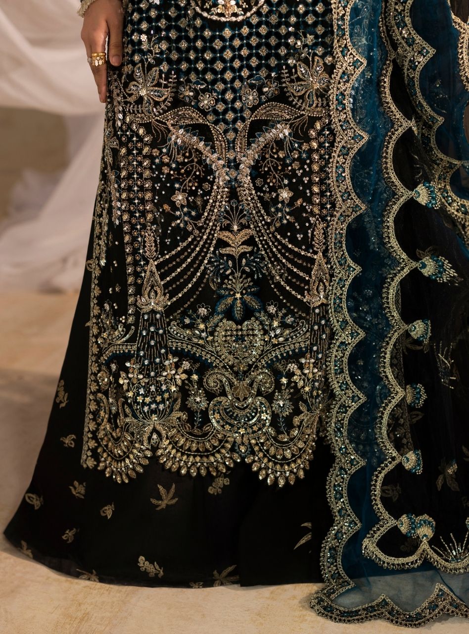 Siyah - Black Long Shirt With Azaar Pants & Dupatta