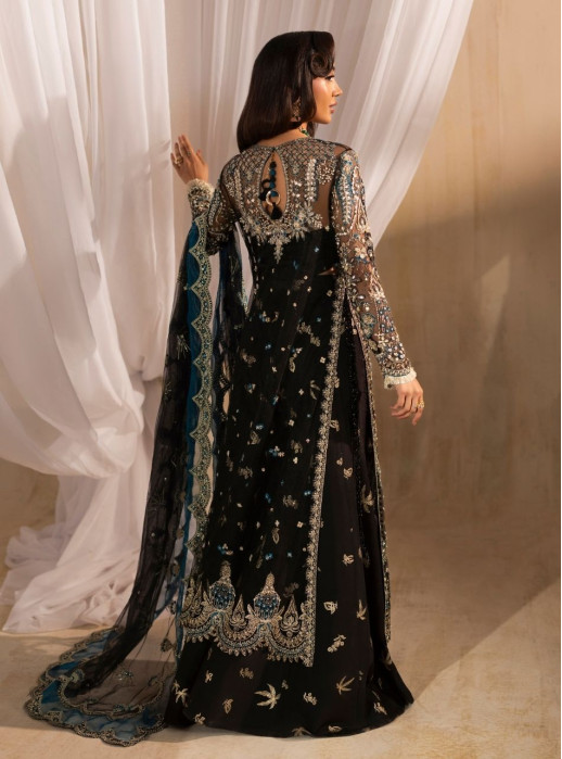 Siyah - Black Long Shirt With Azaar Pants & Dupatta